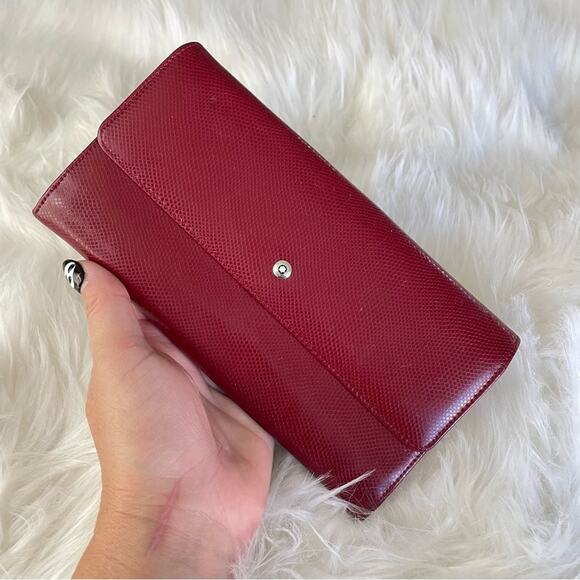 Mont Blanc | Women’s Red Leather Envelope Snap Closure Zipper Pocket Coins Cards - Picture 1 of 9